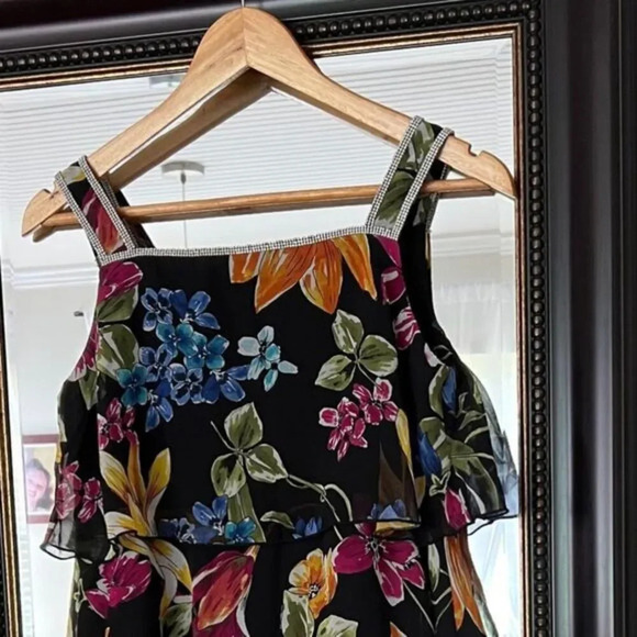 MSK SEQUINS TRIM Ruffle Floral‎ Dress NWT Size Small. Knee Length - Picture 3 of 8